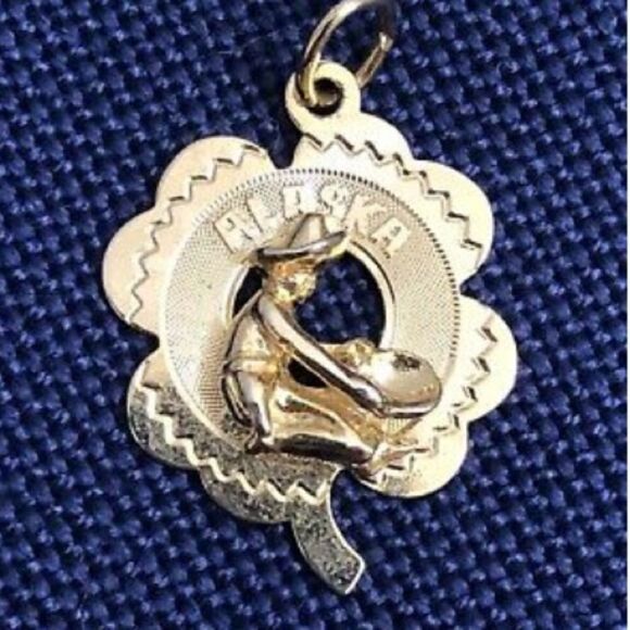 MCM 12k Gold Filled Lucky Alaska Miner Charm Tag Pendent - Picture 1 of 2